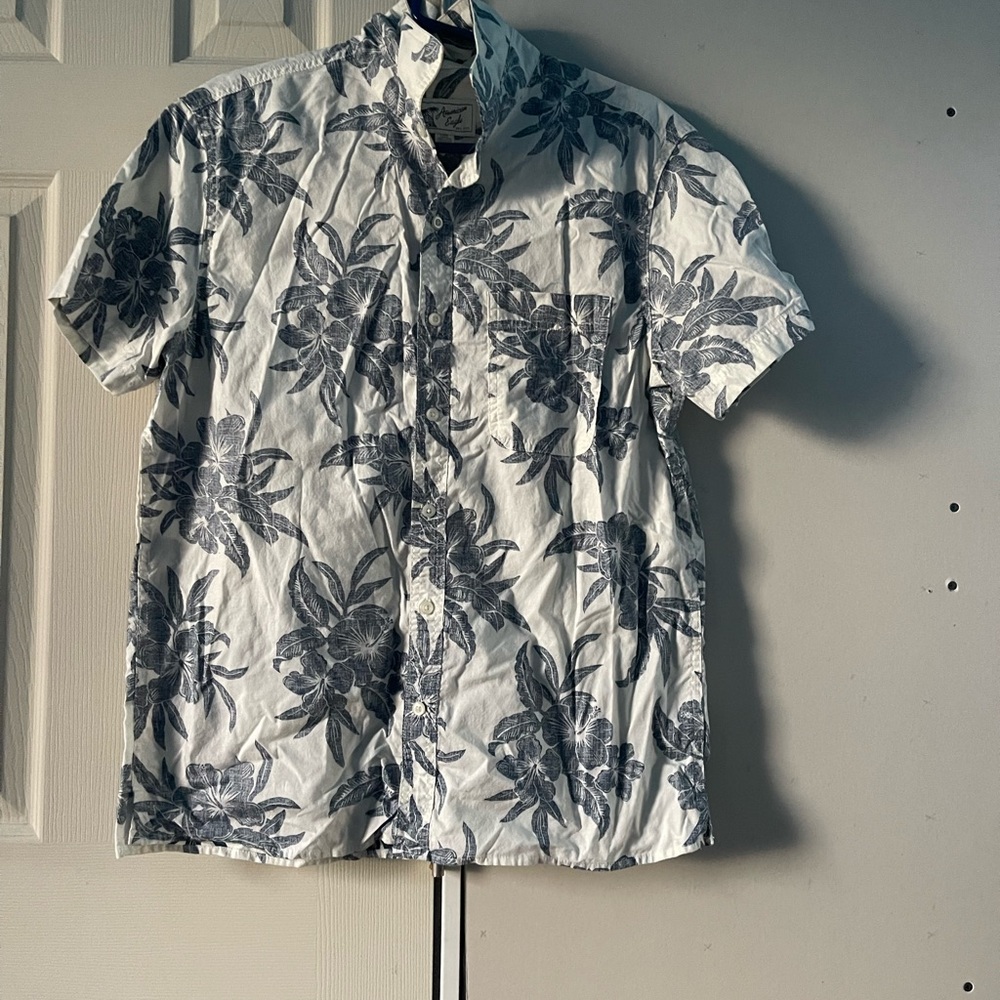 Men, Large, Button down, white & blue, American Eagle.